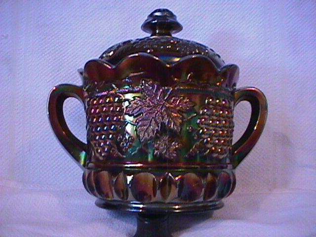 Northwood Carnival Glass (Grape & Cable) Covered Cookie Jar (Amethyst)