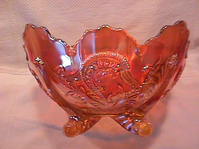 Dugan Carnival Glass (Butterfly & Tulip) Bowl (Marigold)