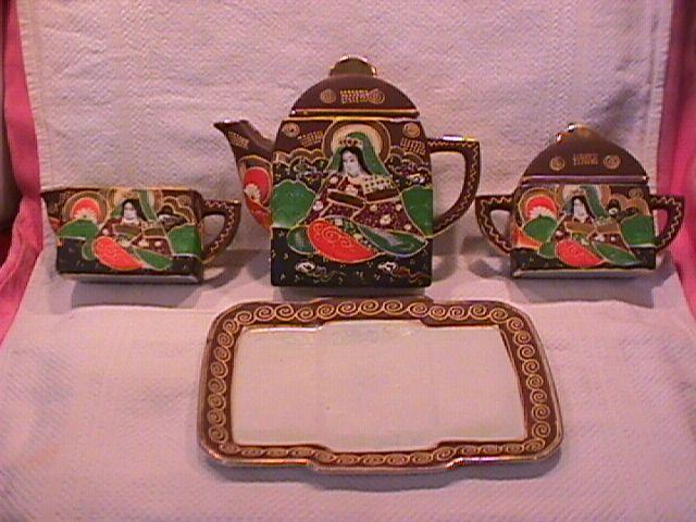 Moriage Satsumi/Kutani Japanese Tea Set on Tray