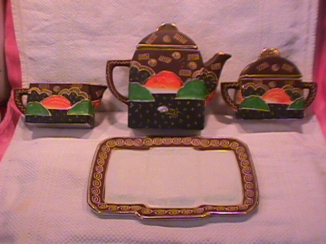 Moriage Satsumi/Kutani Japanese Tea Set on Tray