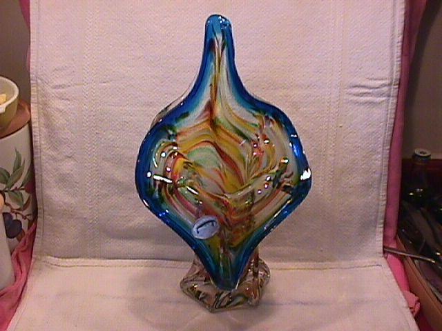 Art Glass Hand-Blown, Italiian, Venetian (Mardi Gras= Colors Vase)