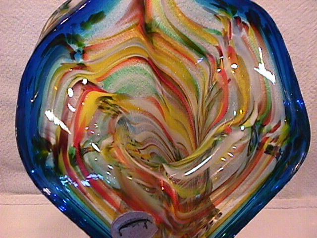 Art Glass Hand-Blown, Italiian, Venetian (Mardi Gras= Colors Vase)