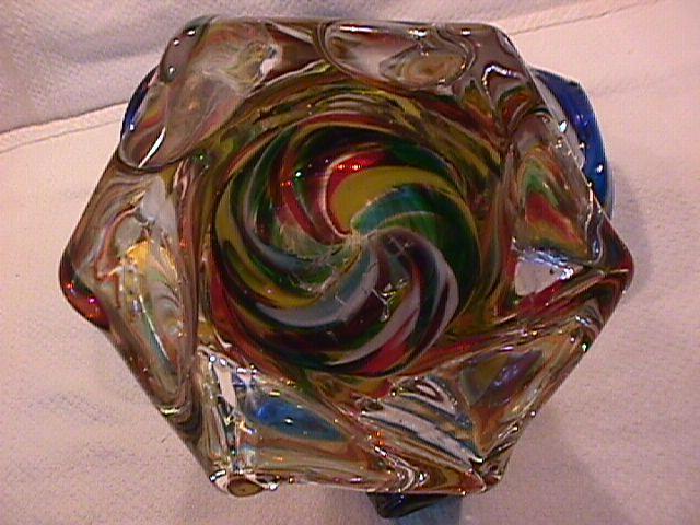 Art Glass Hand-Blown, Italiian, Venetian (Mardi Gras= Colors Vase)