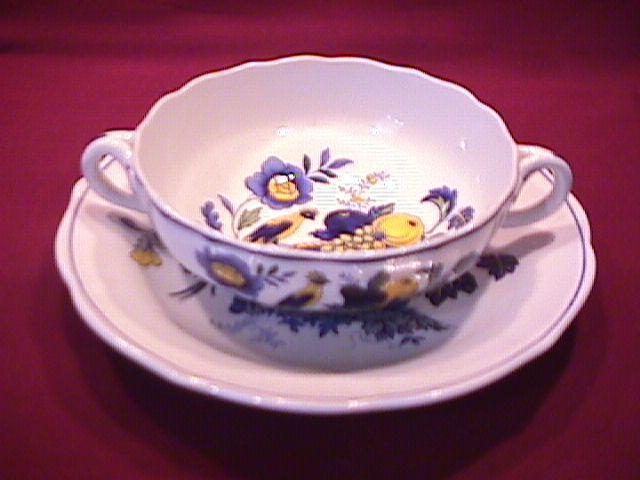 Spode China (Blue Bird)=#S-3274 Creamsoup Cup & Saucer