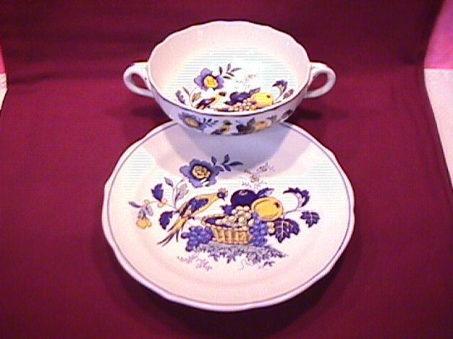 Spode China (Blue Bird)=#S-3274 Creamsoup Cup & Saucer