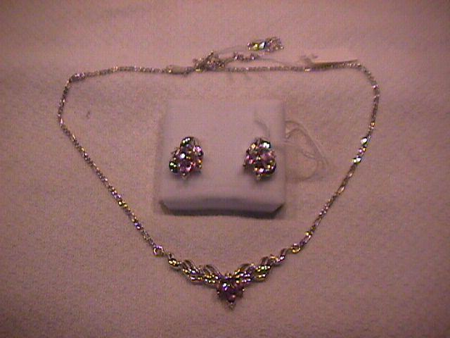 Thailand Set=Elegant Sterling & Amethyst Necklace & Earrings