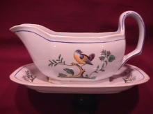 Spode Finestone (Queens Bird) Gravy Boat Fast on Stand