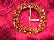Vintage Beautiful Amber Rhinestone & Brass Belt Buckle