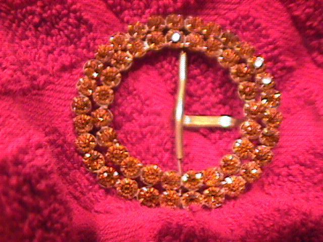 Vintage Beautiful Amber Rhinestone & Brass Belt Buckle