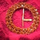 Vintage Beautiful Amber Rhinestone & Brass Belt Buckle