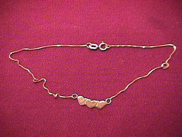 14K Solid Gold (Italy) Hearts Ankle Bracelet