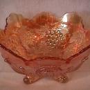 Dugan Carnival Glass (Grape Arbor) Large-4- Footed Bowl=Marigold