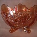 Dugan Carnival Glass (Grape Arbor) Large-4- Footed Bowl=Marigold