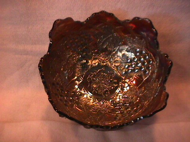 Dugan Carnival Glass (Grape Arbor) Large-4-Footed Bowl=Amethyst