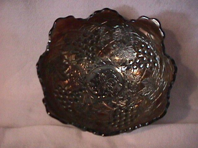 Dugan Carnival Glass (Grape Arbor) Large-4-Footed Bowl=Amethyst