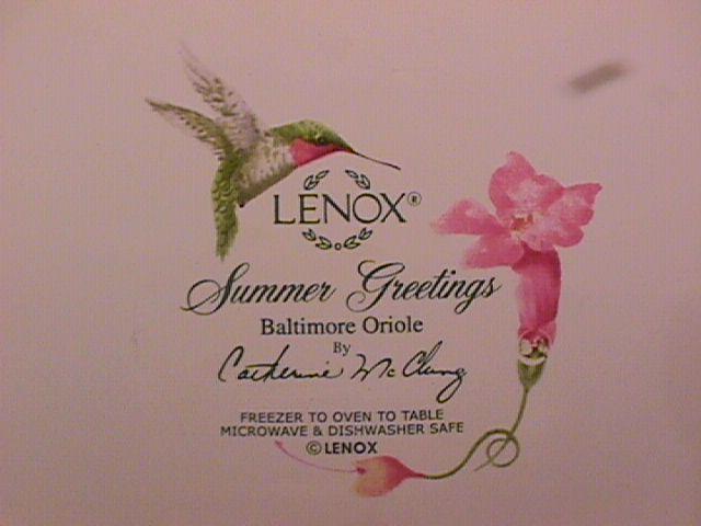 Lenox China (Summer Greetings) Dinner Plate=Baltimore Oriole