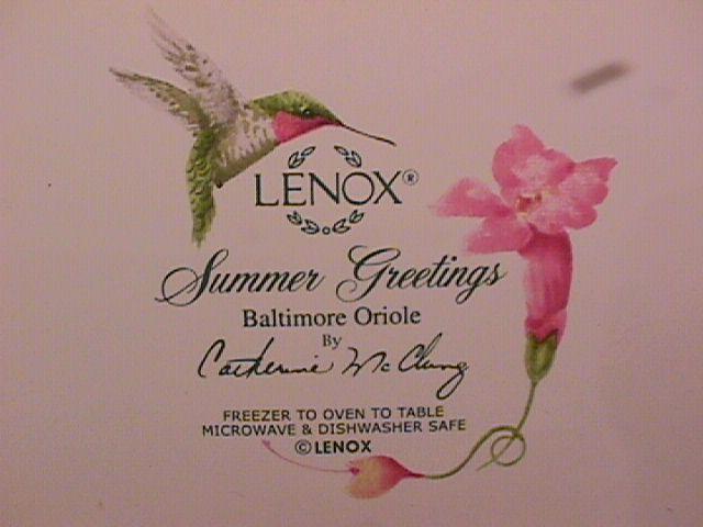 Lenox China (Summer Greetings) Dinner Plate=Baltimore Oriole