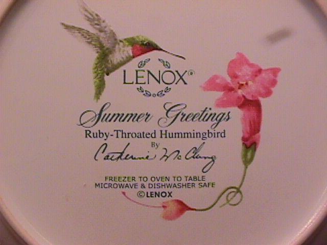 Lenox China (Summer Greetings) Salad Plate=Ruby Throated Hummingbird