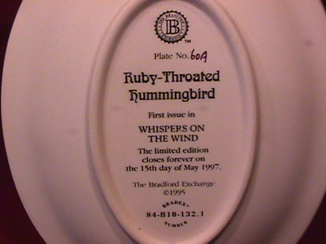 Bradford Exchange (Ruby Throated Hummingbird) Plate