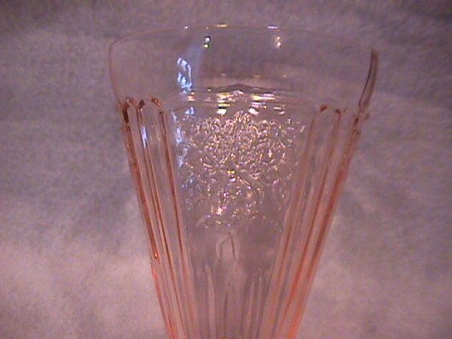 Hocking Glass Co.= Depression (Mayfair AKA Open Rose) Pink Footed Tumbler