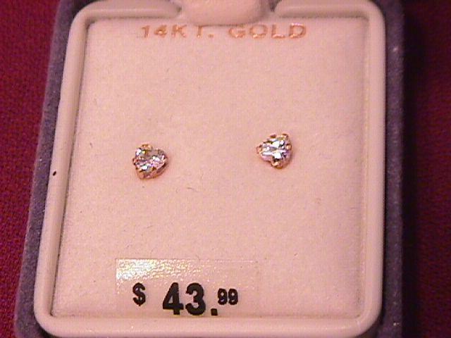 14K Solid Gold and CZ Heart Earrings