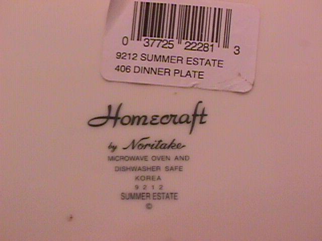Noritake Homecraft Fine China (Summer Estate) #9212 Dinner Plate