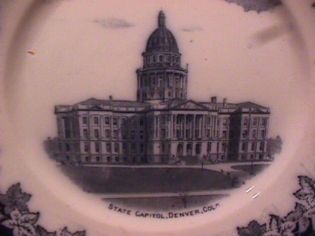 Flow Blue, England Display Plate-(Capitol Denver, Colorado)