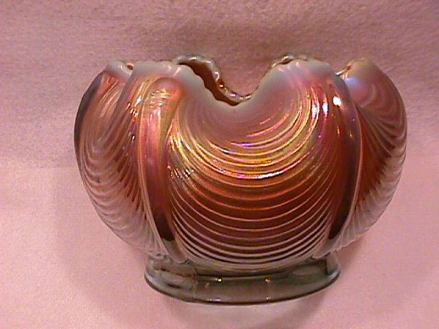Northwoods Carnival Glass (Drapery) Rosebowl-Aqua-Opalescent