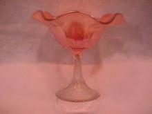 Northwoods Carnival Glass (Hearts & Flowers) Compote-Marigold