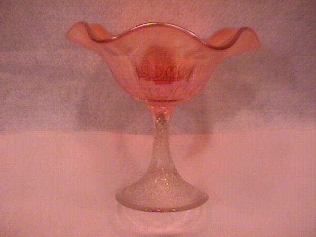 Northwoods Carnival Glass (Hearts & Flowers) Compote-Marigold