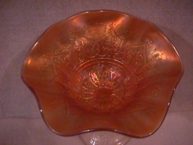 Northwoods Carnival Glass (Hearts & Flowers) Compote-Marigold