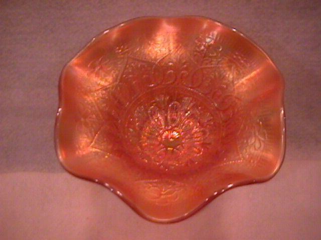 Northwoods Carnival Glass (Hearts & Flowers) Compote-Marigold