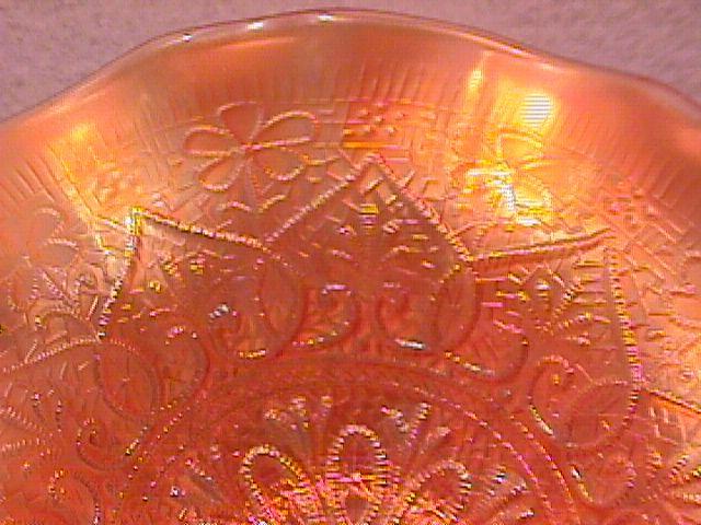 Northwoods Carnival Glass (Hearts & Flowers) Compote-Marigold