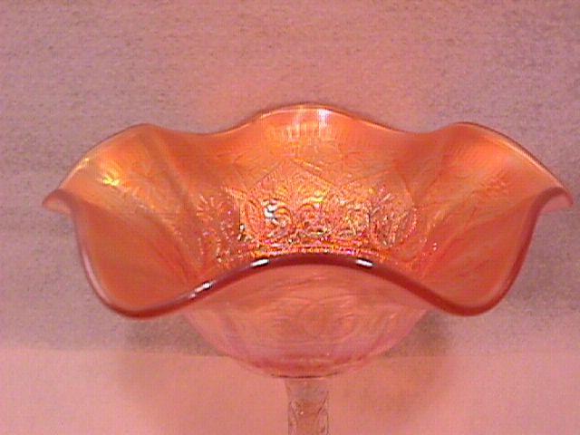 Northwoods Carnival Glass (Hearts & Flowers) Compote-Marigold