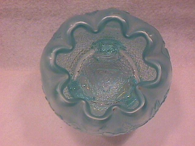 Northwoods Carnival Glass (Finecut & Roses) Rosebowl-Frosty Ice Blue