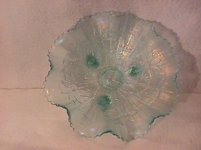 Northwoods Carnival Glass (Poinsettia & Lattice) Bowl-Ice Blue