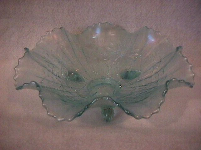 Northwoods Carnival Glass (Poinsettia & Lattice) Bowl-Ice Blue