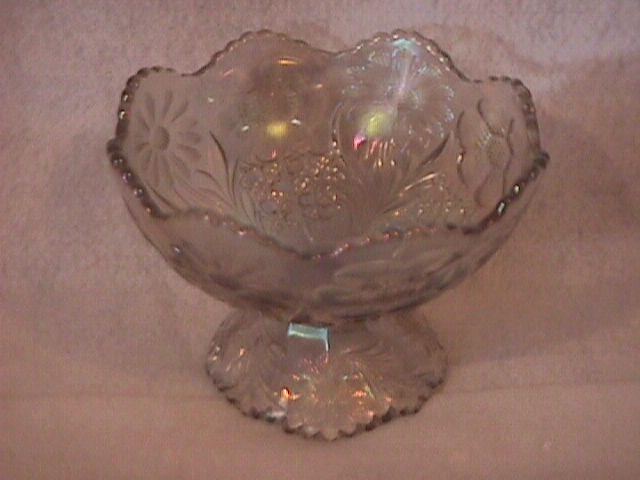 U. S. Glass Co. Carnival Glass (Cosmos & Cane) Compote-Frosty White