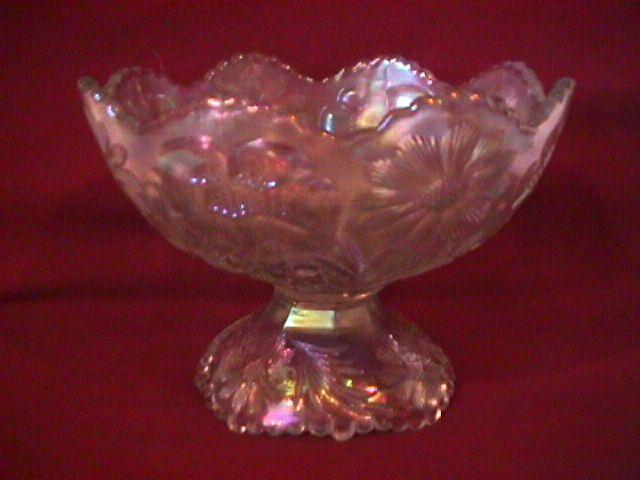 U. S. Glass Co. Carnival Glass (Cosmos & Cane) Compote-Frosty White