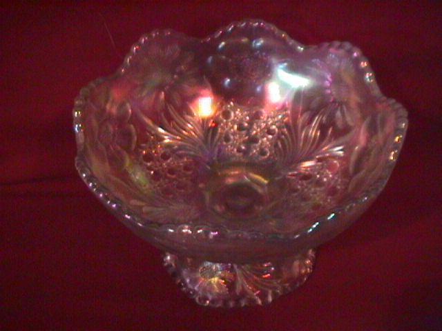 U. S. Glass Co. Carnival Glass (Cosmos & Cane) Compote-Frosty White