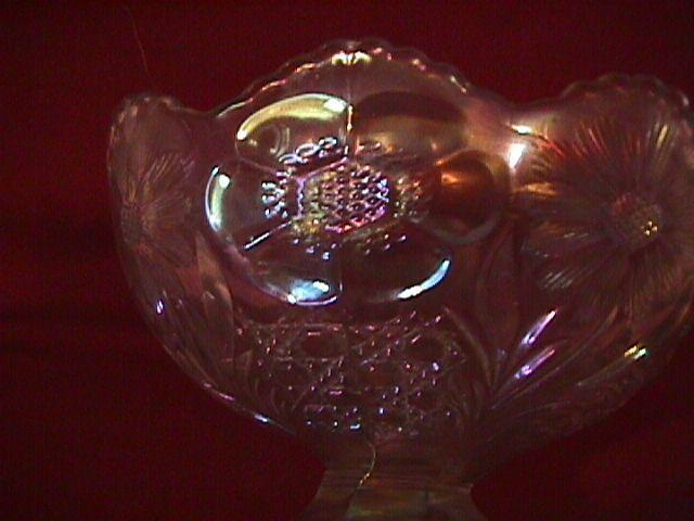 U. S. Glass Co. Carnival Glass (Cosmos & Cane) Compote-Frosty White