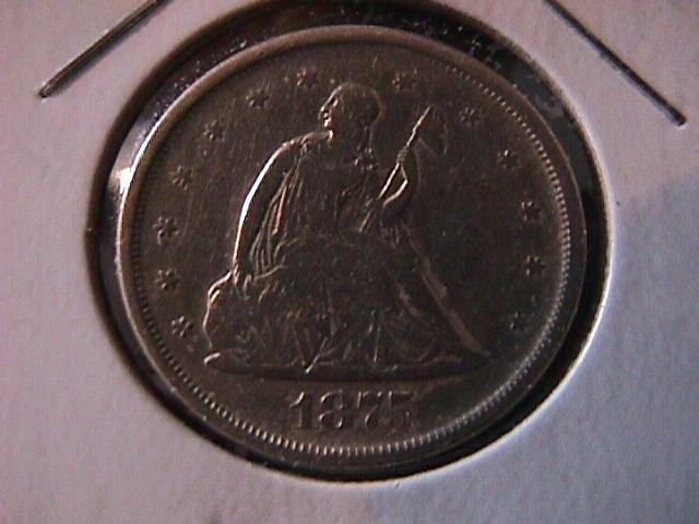Liberty Seated Silver Graded Fine Twenty cent Piece 1875-S