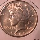 Peace Type Silver Dollar 1921 AU Condition