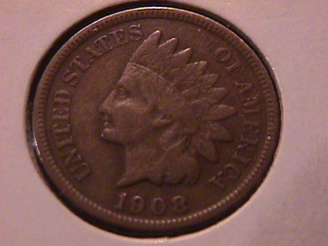 Indian Head Copper 1 Cent 1908-S Extremely Fine #40 Condition