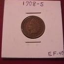 Indian Head Copper 1 Cent 1908-S Extremely Fine #40 Condition