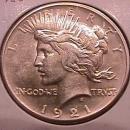 Peace Type Silver Dollar 1921 Mint State 60-63 Condition