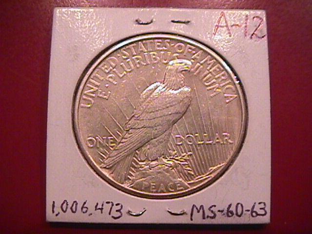 Peace Type Silver Dollar 1921 Mint State 60-63 Condition