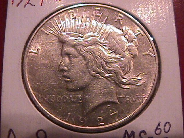 Peace Type Silver Dollar 1927-D Mint State 60/63 Condition