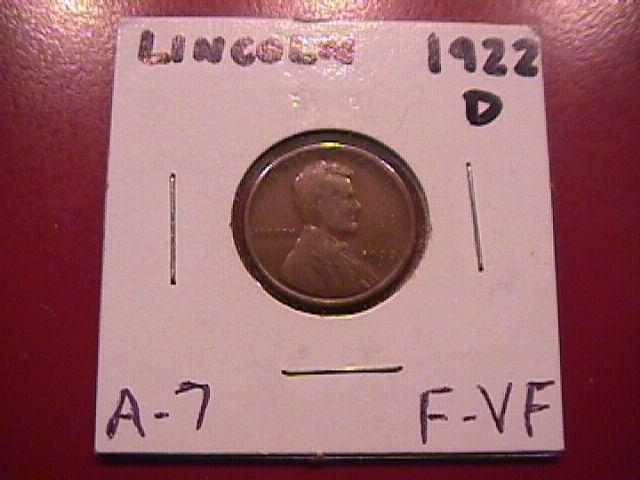 Lincoln Cent 1922-D Fine to Very Fine Condition