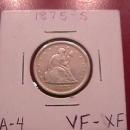 Liberty Seated Silver Twenty Cent Piece 1875-S Very Fine to Extremely Fine Condition
